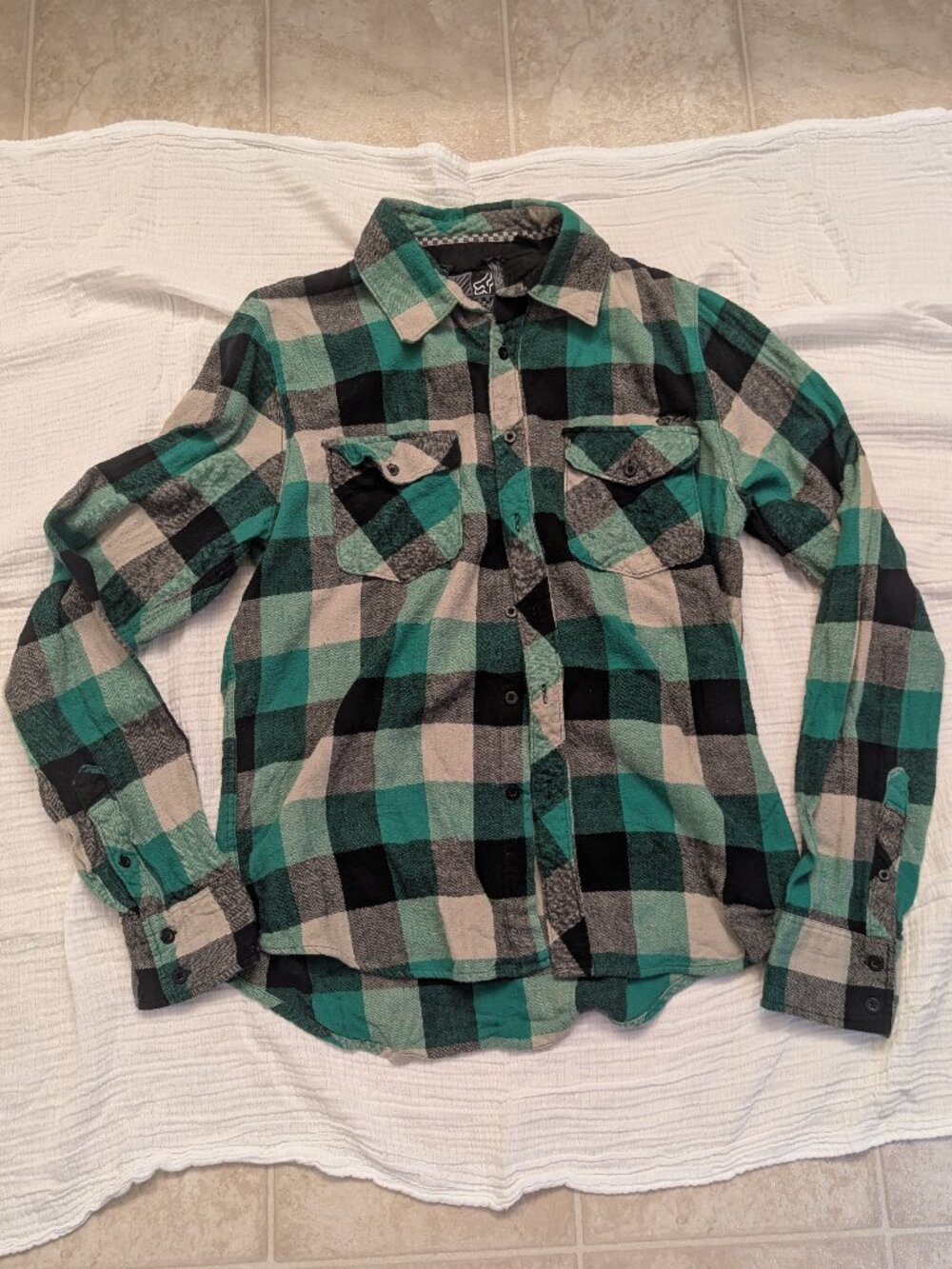 Fox Racing Shirt Mens Green Plaid Flannel Button Down Fox Riders Co (Medium)